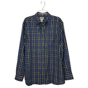 L.L. Bean Soft Cotton brushed Blue Yellow Red Plaid Button Down Shirt L Regular
